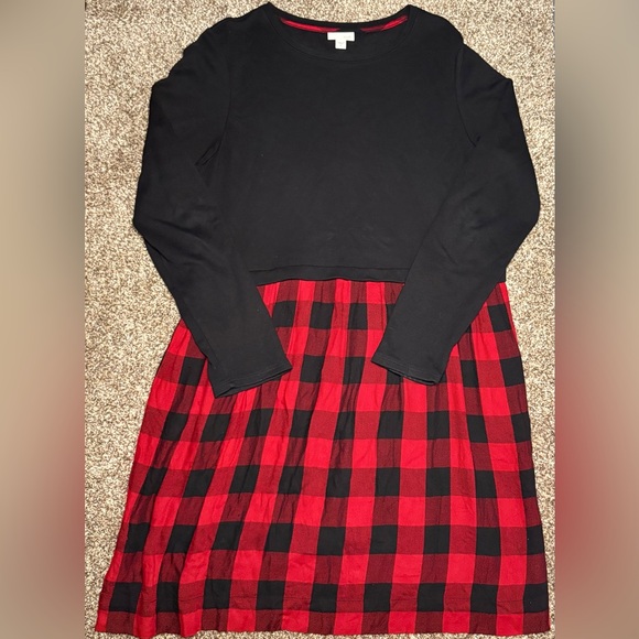 J. Jill Women’s Medium Black with Red plaid Dress - Picture 2 of 12